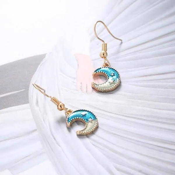 pearl earrings for women -Very Turkish Gold Plated Enamel Crescent Moon Earrings for Woman