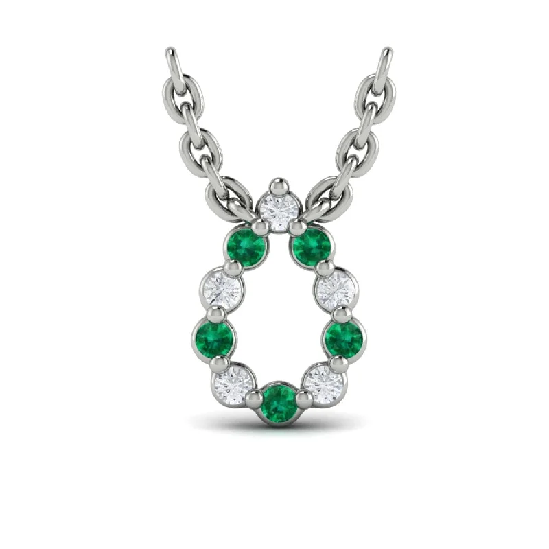 bridesmaid necklaces for women -Diamond and Emerald  Open Teardrop Pendant Link Necklace