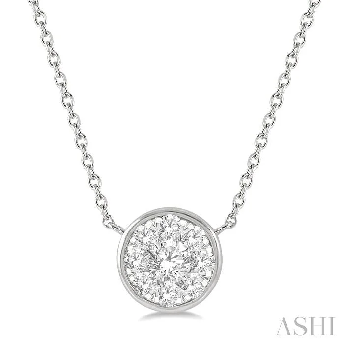 silver chain necklaces for women -ROUND SHAPE LOVEBRIGHT ESSENTIAL DIAMOND PENDANT