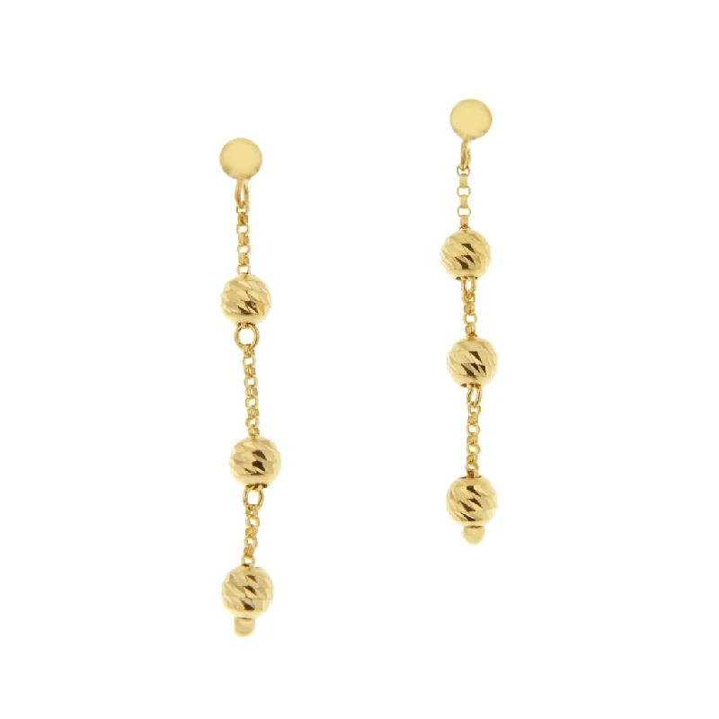 modern earrings for women -9ct Yellow Gold Silver Infused Three Ball Dangle Drop Earrings