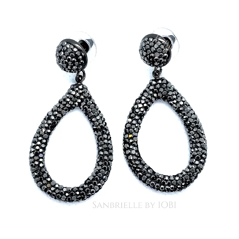 stud earrings for women -Black Turkish Crystal Encrusted Drop Earrings