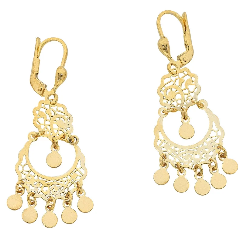 bridal earrings for women -9ct Yellow Gold Silver Infused Filigree Drop Earrings