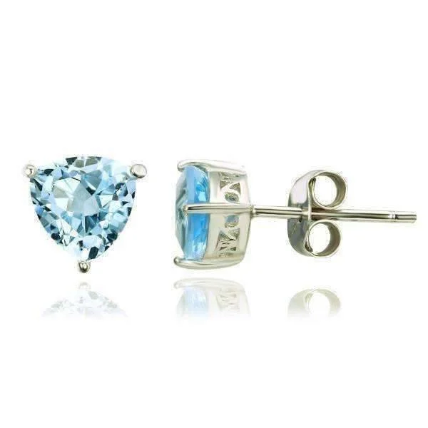 modern earrings for women -Ice Blue Genuine Topaz Trillion Cut 1.8 CT IOBI Precious Gems Stud Earrings