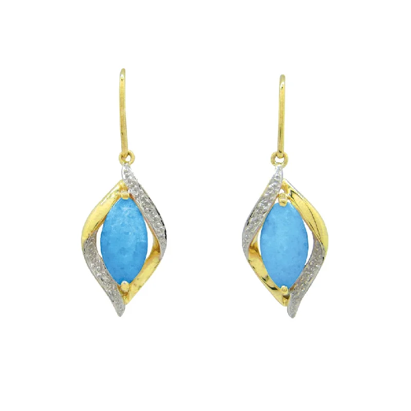 personalized earrings for women -9ct Yellow Gold Diamond Set Created Blue Opal Drop Earrings