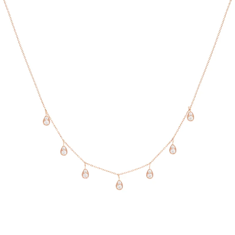 stunning necklaces for women -Dangling Pear 18K Rose Gold Necklace w. Diamonds