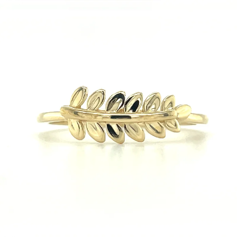 custom gemstone rings -9ct Yellow Gold Detailed Curved Leaf Ring