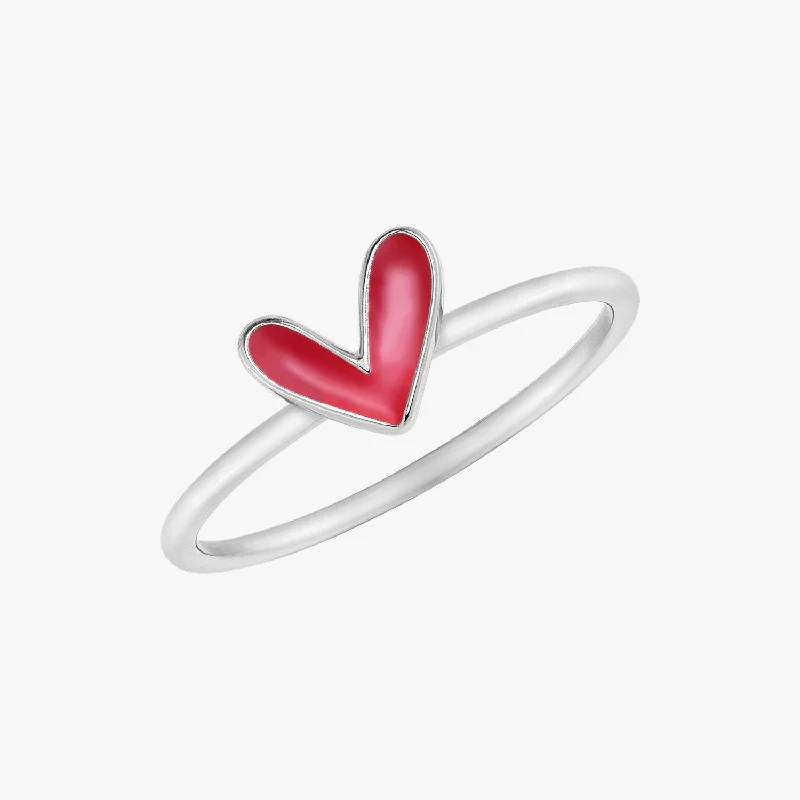 birthstone wedding rings for women -Love Ruby Heart Silver Ring