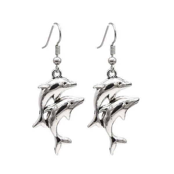 trendy earrings for women -Double Dolphin Silver Earrings for Women by Feshionn IOBI