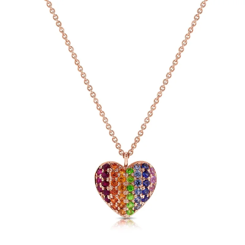 heart-shaped necklaces for women -14k Gold & Rainbow Sapphire Heart Necklace