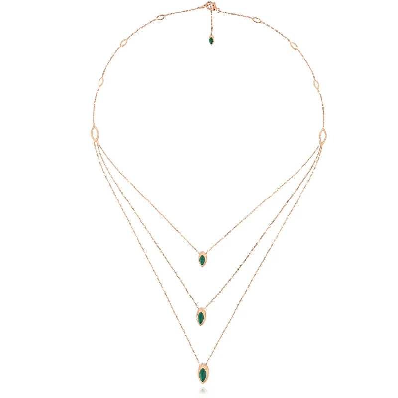 engraved gold necklaces for women -Swinging Triple Pendant 18K Rosegold Necklace w. Malachite & Pearl