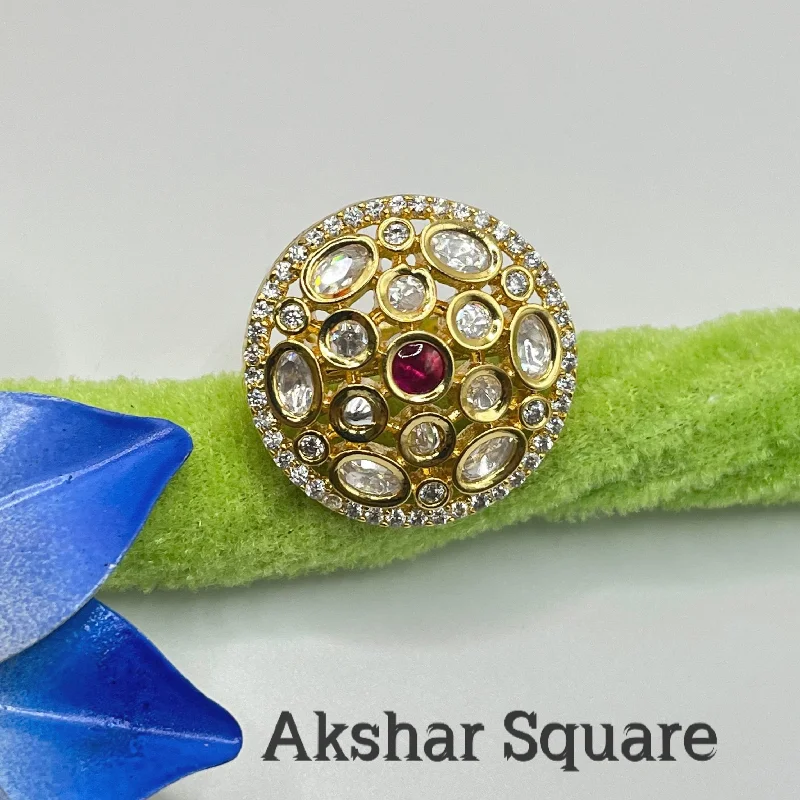 handmade engagement rings -Gold finish kundan Finger ring