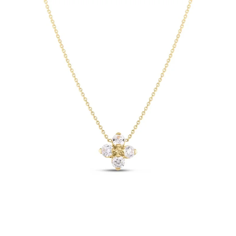 gemstone necklaces for women -Roberto Coin Love In Verona Diamonds Flower Necklace