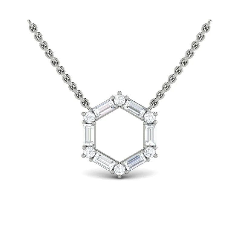 sterling silver necklaces for women -Diamond Baguette Open Honeycomb Pendant Necklace