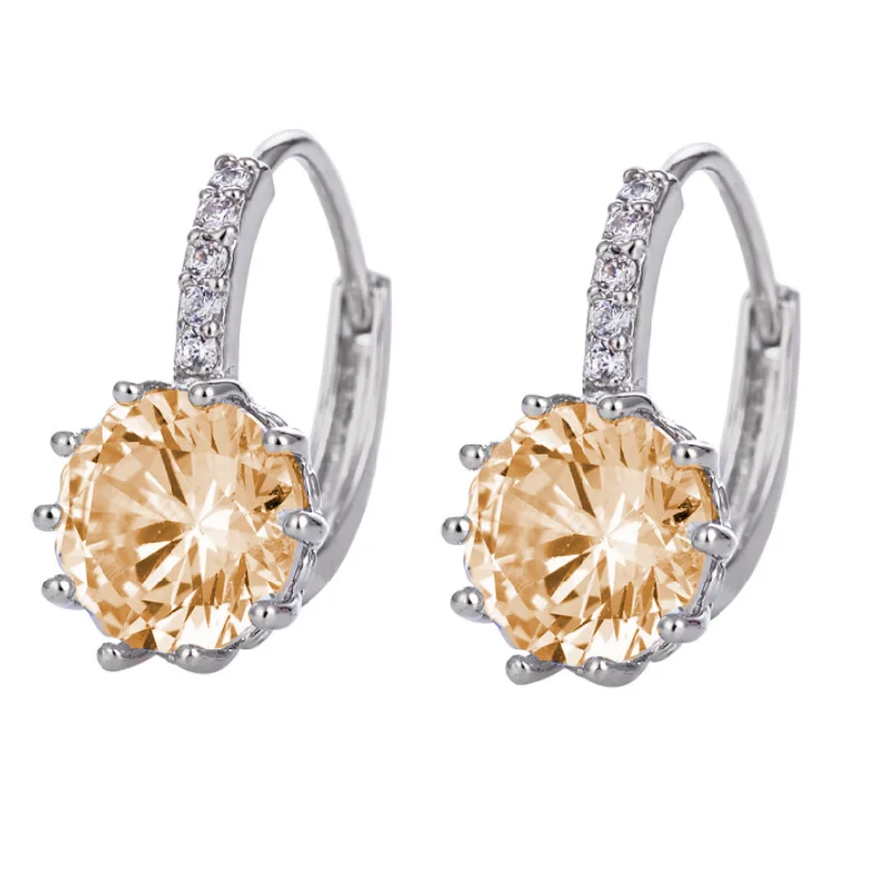 bold silver earrings for women -14K Gold Plated Pretty Peach 3.5CTW CZ Solitaire Hoop Earrings for Woman