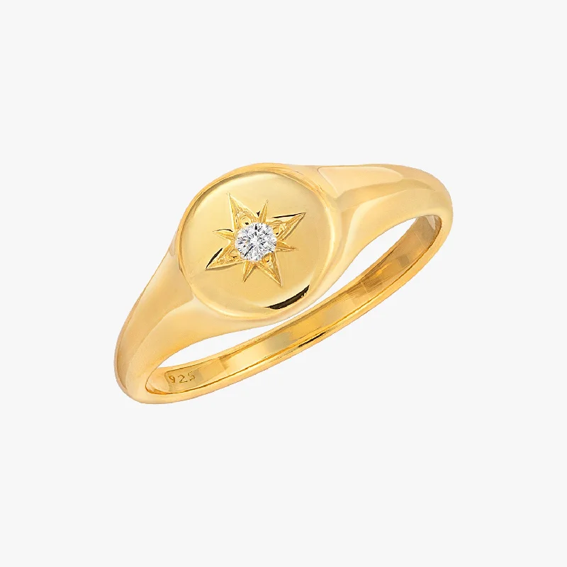 art deco rings for women -Star Signet Ring Gold