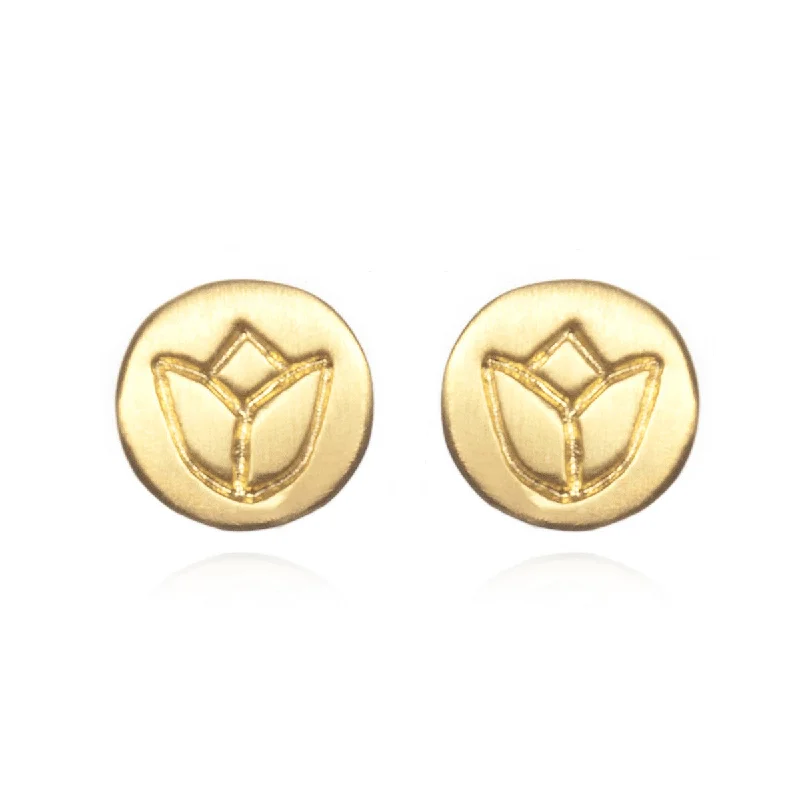 trendy earrings for women -Gold Lotus Stud Earrings