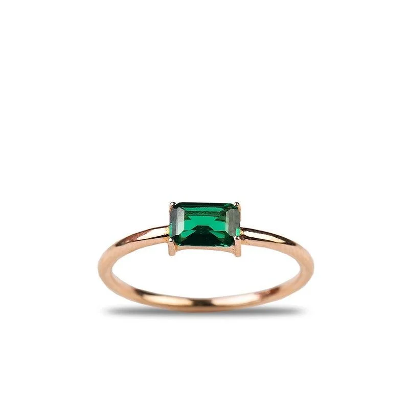 halo rings for women -MINIMALIST EMERALD RING