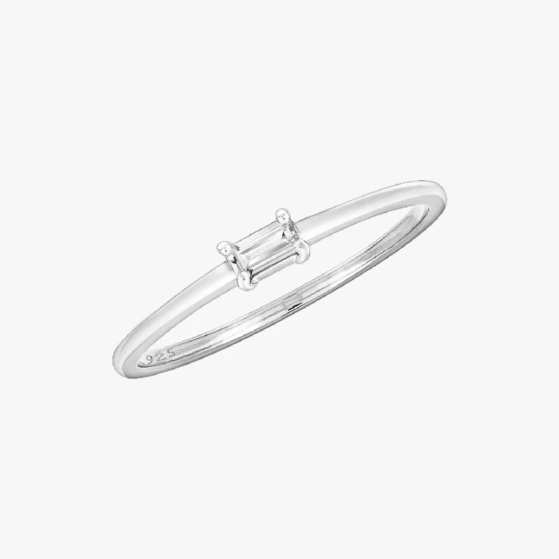 romantic rings for women -Minimal Baguette Ring Silver