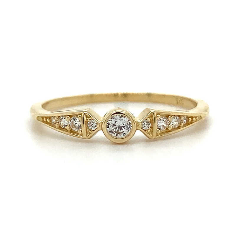 solitaire rings for women -9ct Yellow Gold Art Deco Cz Ring