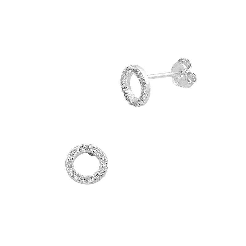 radiant earrings for women -Sterling Silver Cubic Zirconia Open Circle Stud Earrings