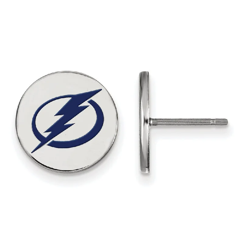 dangle earrings for women -Sterling Silver NHL Lightning SM Enamel Disc Post Earrings