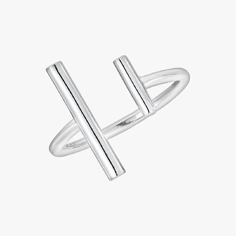 infinity engagement rings for women -Double Bar Ring Silver