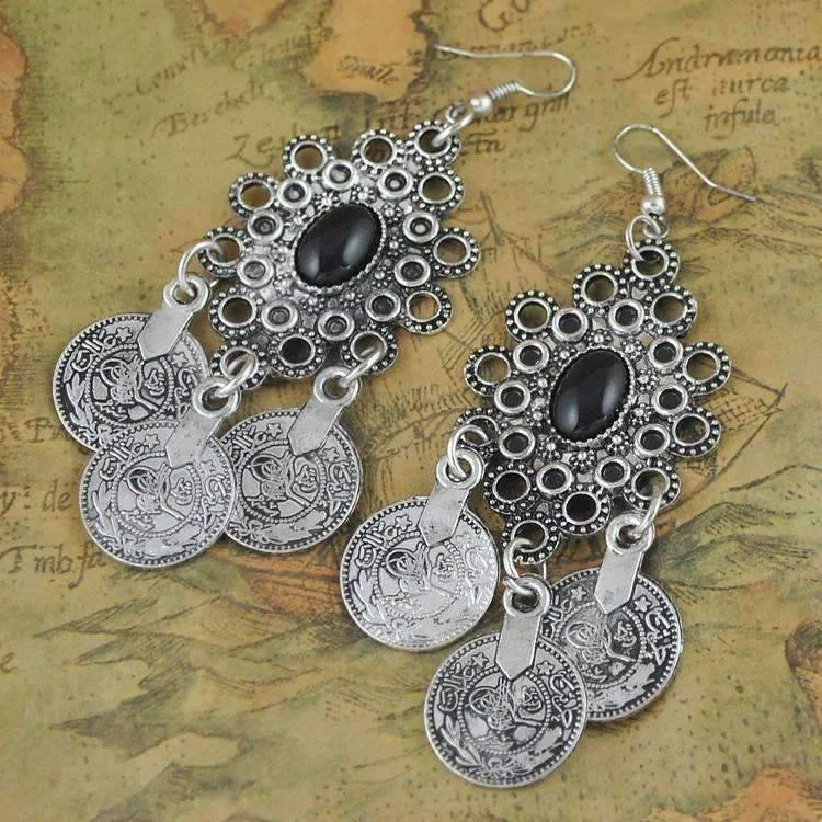 hoop earrings with diamonds -Noble Roman Dangling Coin Chandelier Earrings