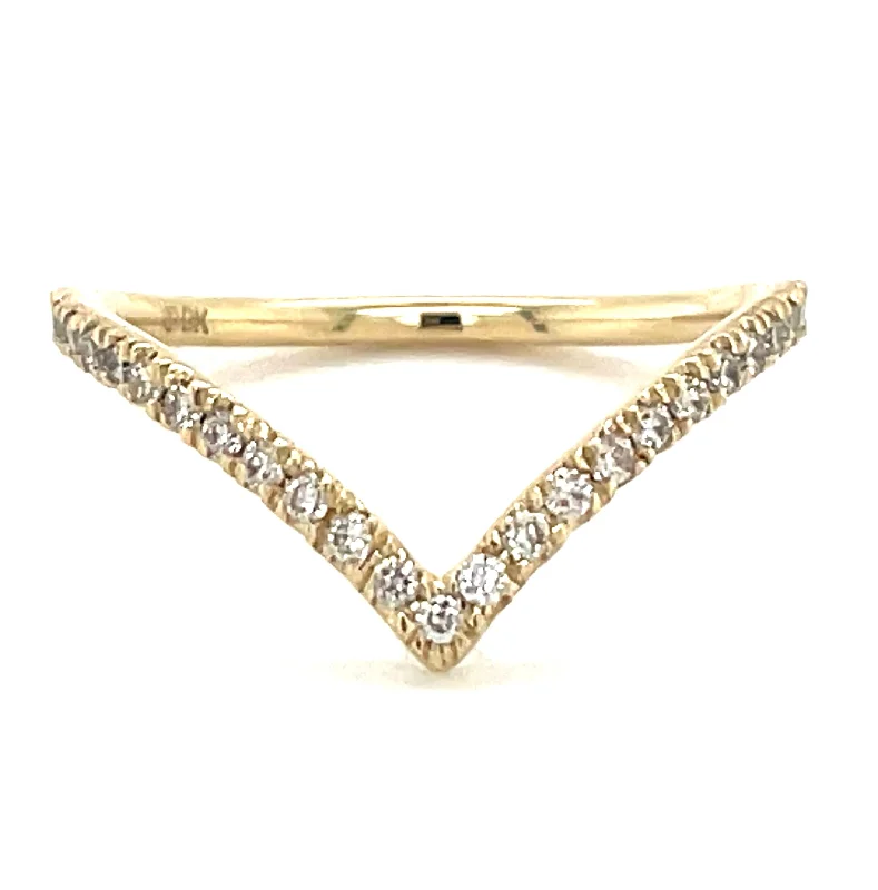 wedding band sets for couples -9ct Yellow Gold 0.22ct Diamond Wishbone Ring