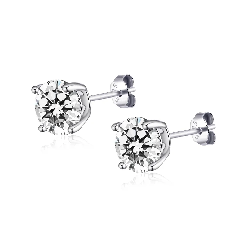 personalized earrings for women -Sterling Silver 6mm Round Earrings Created with Zircondia® Crystals