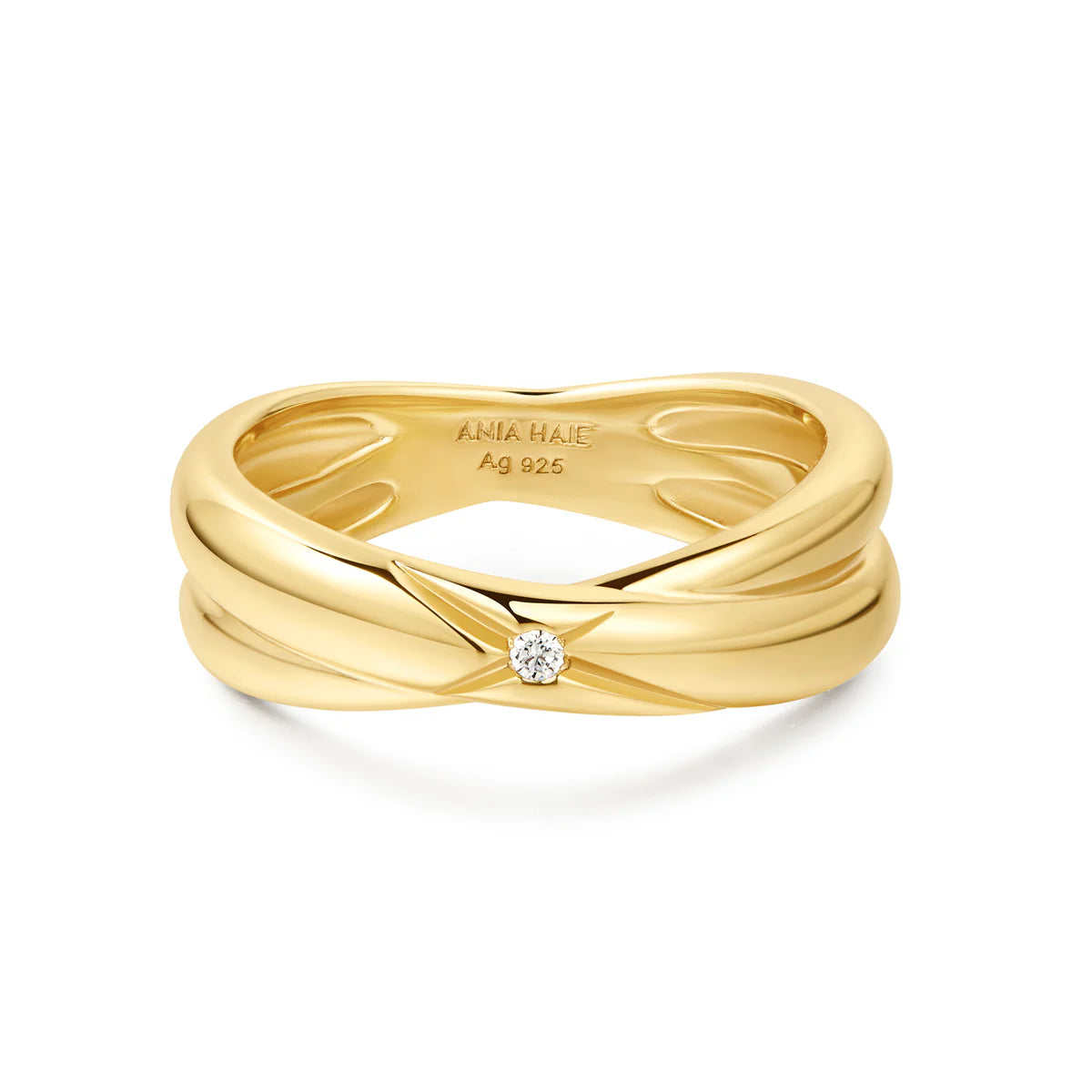 custom diamond rings for women -Ania Haie Gold Cross Double Ring