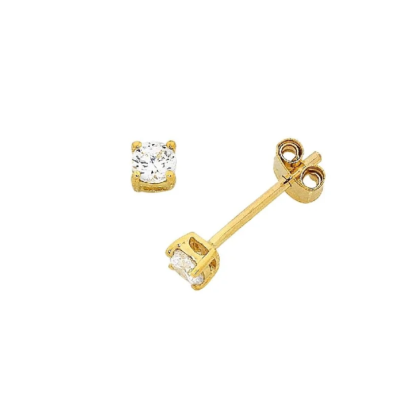 trendy drop earrings for women -9ct Yellow Gold Cubic Zirconia 4 Claw Stud Earrings 8mm