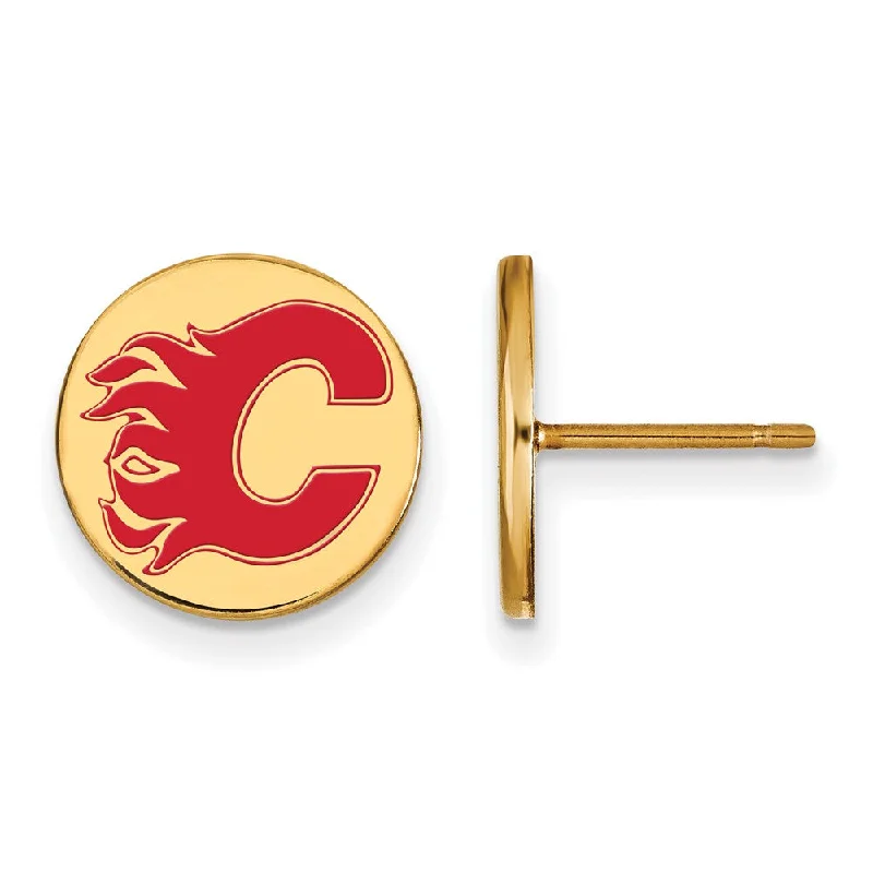 dangling pearl earrings for women -SS 14k Yellow Gold Plated NHL Calgary Flames SM Enamel Post Earrings