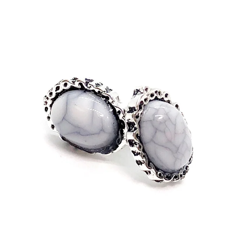 contemporary earrings for women -Bohemia Marble Oval Framed Stud Earrings