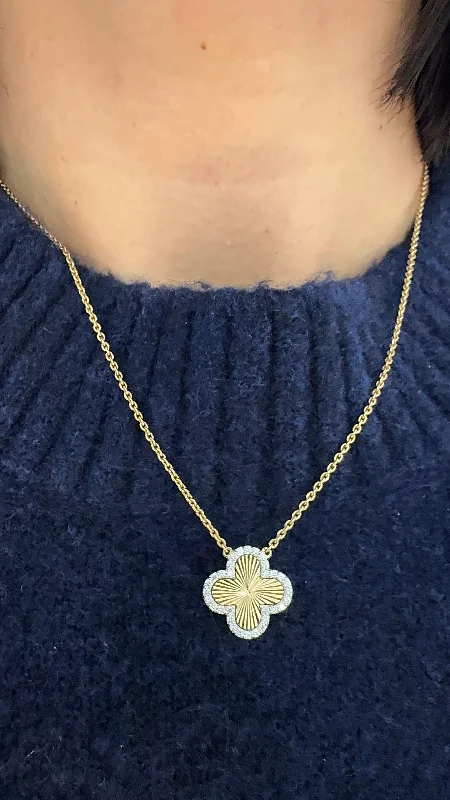 statement necklaces for women -Gold and Diamond Clover Necklace