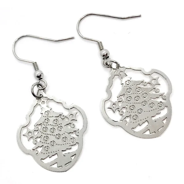 custom crystal earrings for women -Christmas Tree Stainless Steel Medallion Earrings