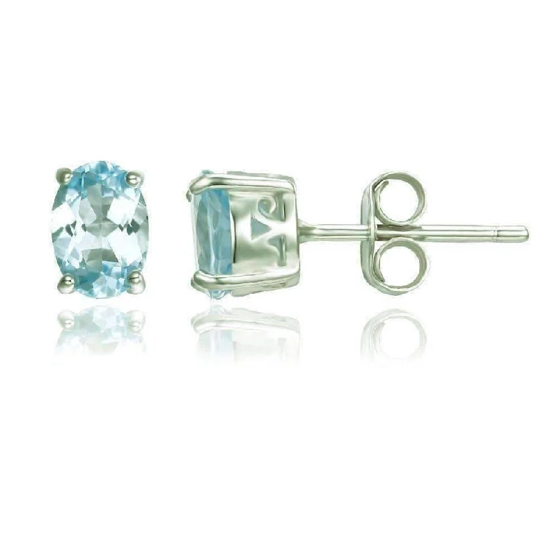 hoop earrings for women -Ice Blue Genuine Topaz Oval Cut 1.8 CT IOBI Precious Gems Stud Earrings