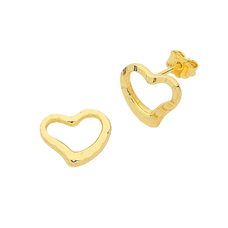 wedding earrings for women -9ct Yellow Gold Silver Infused Open Heart Stud Earrings