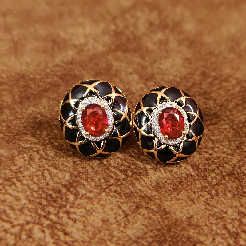 elegant earrings for women -RUBY CZ STUDDED DIAMOND LOOK OVAL MEENAKARI EARRINGS