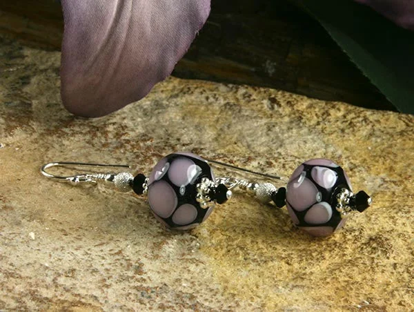 romantic pearl earrings for women -Purple Black Lampwork Glass Earrings