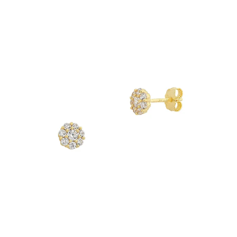 large statement earrings for women -9ct Yellow Gold Silver Infused Cubic Zirconia Flower Stud Earrings