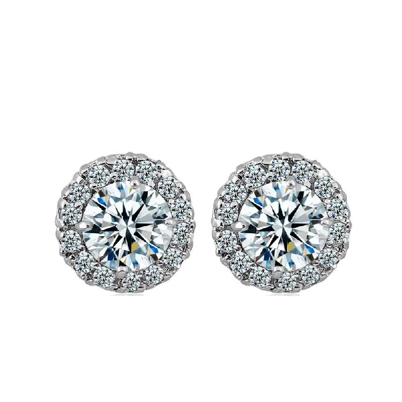 simple stud earrings for women -14K White Gold Plated Luxe Halo Crystal Stud Earrings For Woman