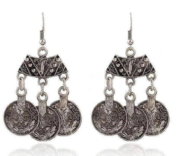 elegant pearl earrings for women -Vintage Persian Coin Dangling Tassel Earrings for Women