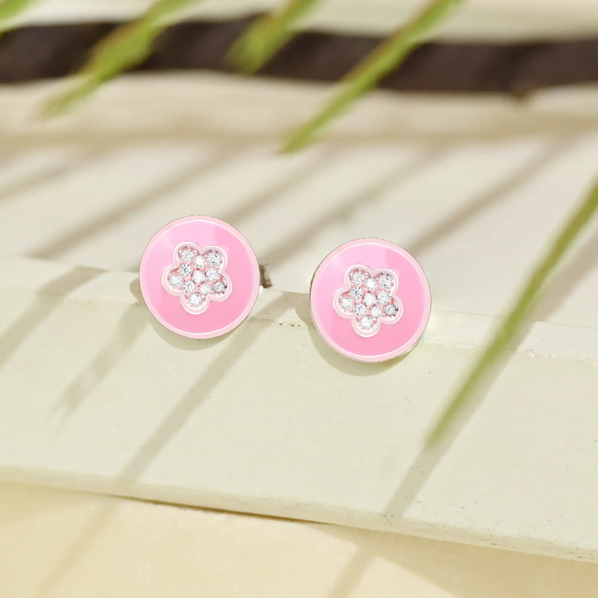 oversized hoop earrings for women -Pink Floral Studs