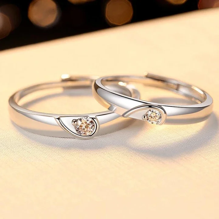 white gold engagement rings -Heart Design Sterling Silver Couple Rings (2 rings included)