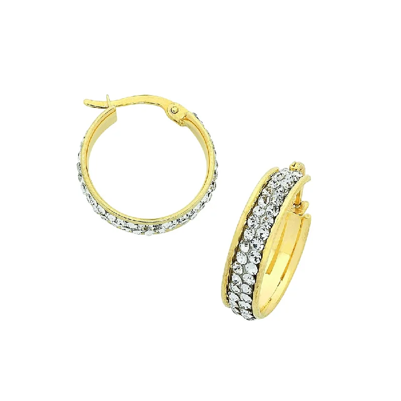 layered earrings for women -9ct Yellow Gold Silver Infused Crystal Hoop Earrings