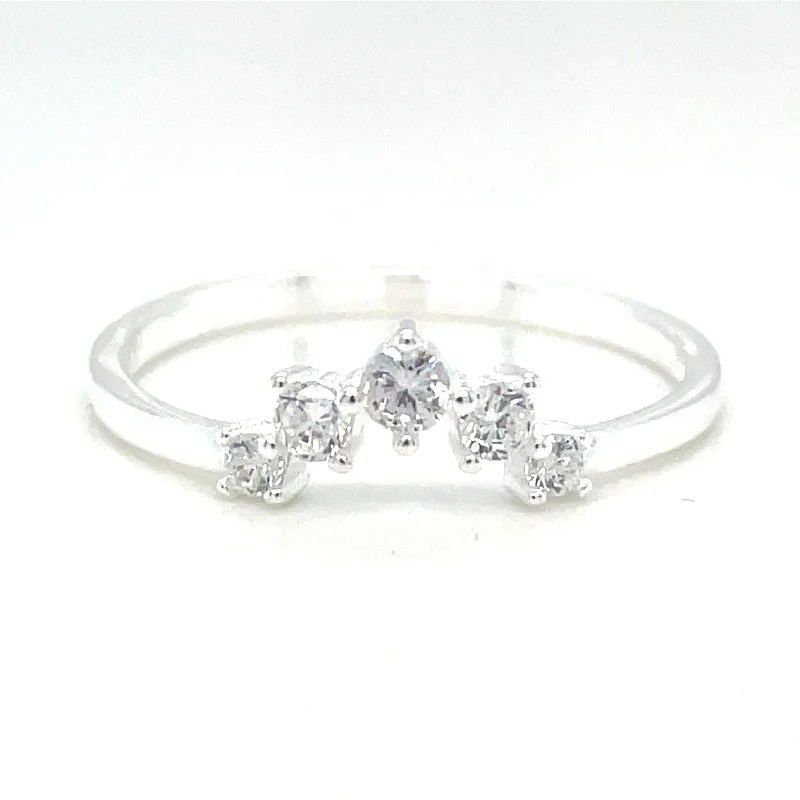 wedding band sets for women -Sterling Silver Petite Cz Crown Ring