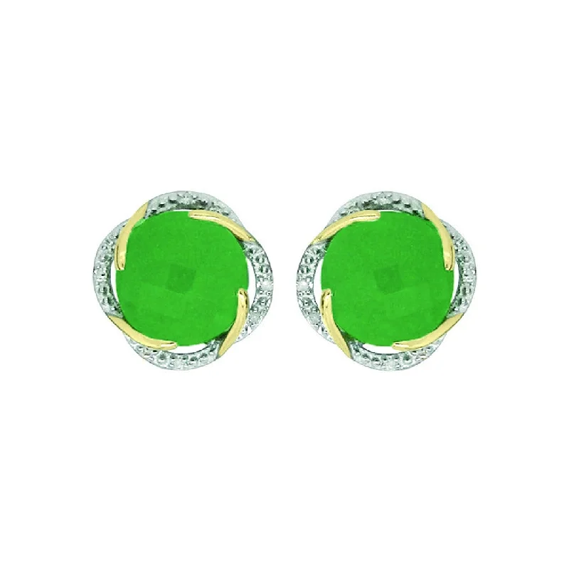 art deco earrings for women -9ct Yellow Gold Diamond Set Jade Stud Earrings