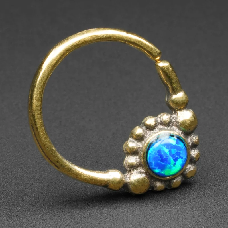 round-cut diamond rings -Blue Synth Opal Drop & Brass Seamless Septum Ring