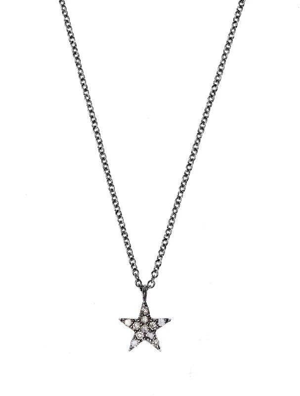 choker necklaces for women -Small Star Black Ruthenium on Silver Necklace w. Diamonds