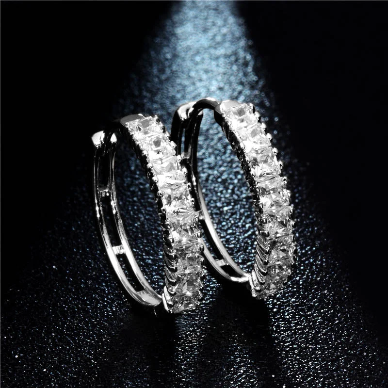 radiant earrings for women -Half Eternity Austrian Crystal Hoop Earrings